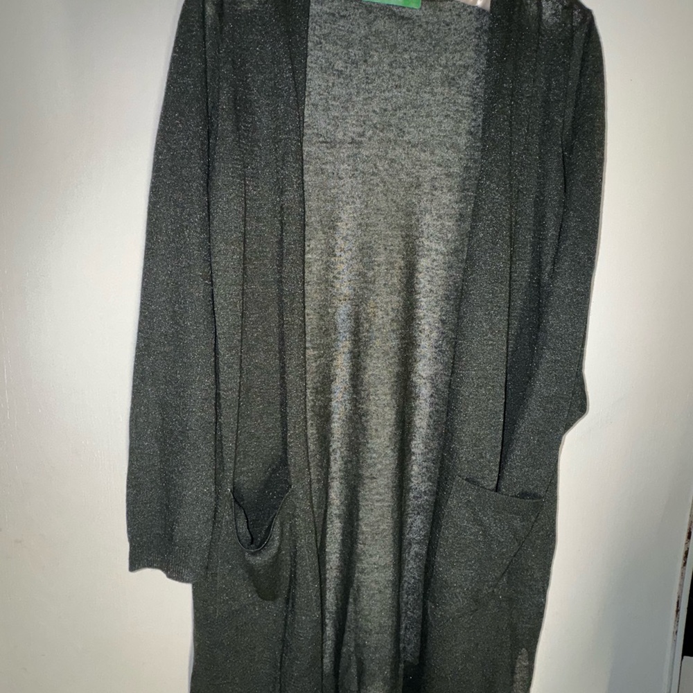 Green and Gray Cardigan Sweater with Drapey Silhouette